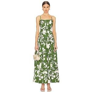 SHONA JOY Renee Gathered Maxi Dress in Pesto & Ivory